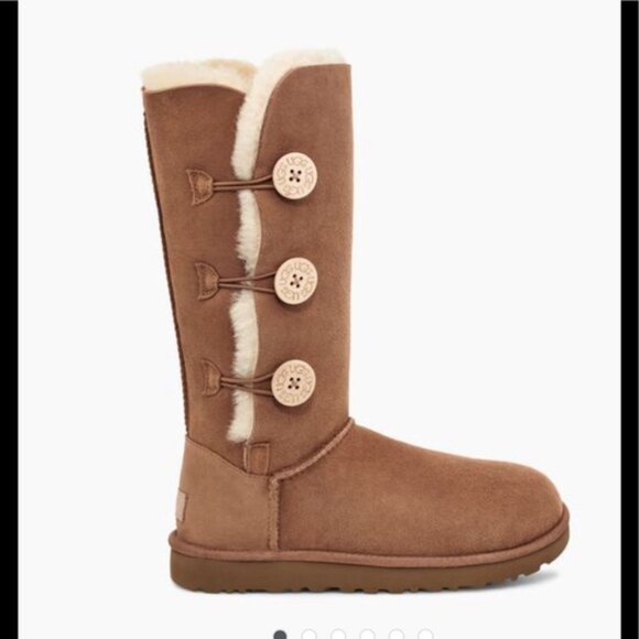 UGG BAILEY 3 Button Tall Boots Shearling Cozy Tan Fur Snow Booties Warm Snow 5 - Picture 2 of 13